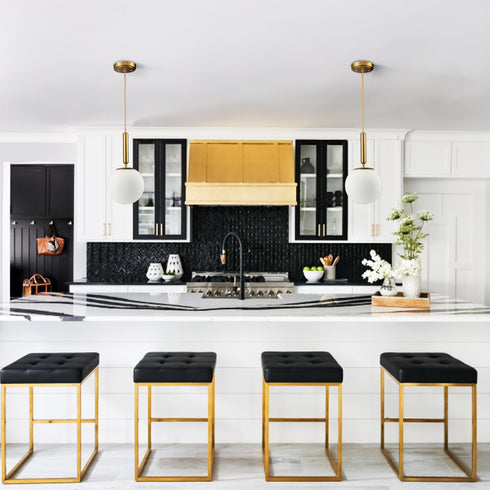 Modern Gold Pendant Lighting for Kitchen Island Globe Milky Glass 8 Inch