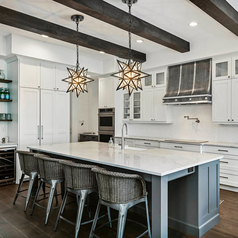 Moravian Star Pendant Chandelier Seeded Glass Black Light 19 Inches