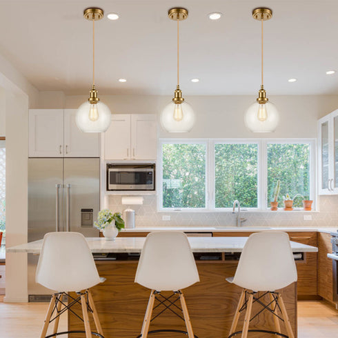 Modern Brass Globe Seeded Glass Pendant Lights Golden Finish