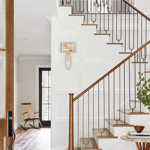 Modern Brass Wall Sconce 2 Light Crystal Bar Wall Lamp Dimmable