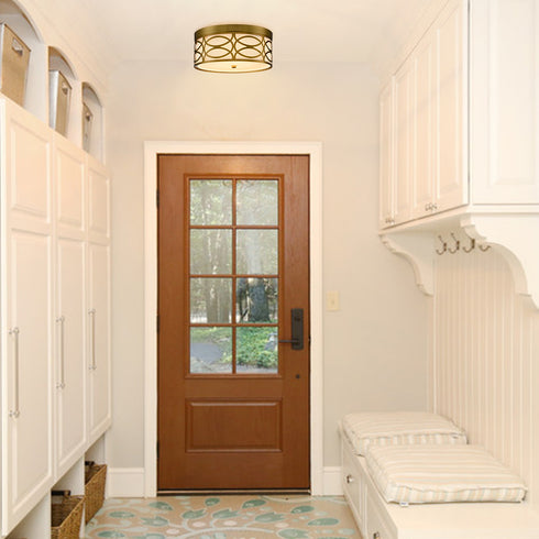 Modern Brass Dimmable LED Flush Mount Ceiling Light Black Linen Drum Shade