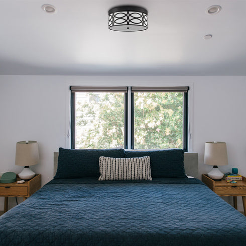 Modern Dimmable LED Flush Mount Ceiling Light Black Linen Drum Shade