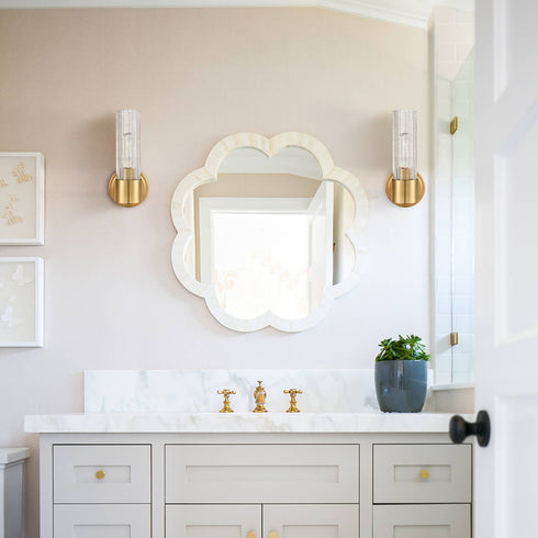 Modern Wall Sconce Light Brass Vanity Light with Crackle Glass