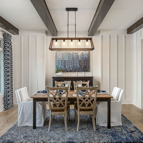 Farmhouse 5-Light Chandeliers for Dining Room Rustic Wood Grain Finish