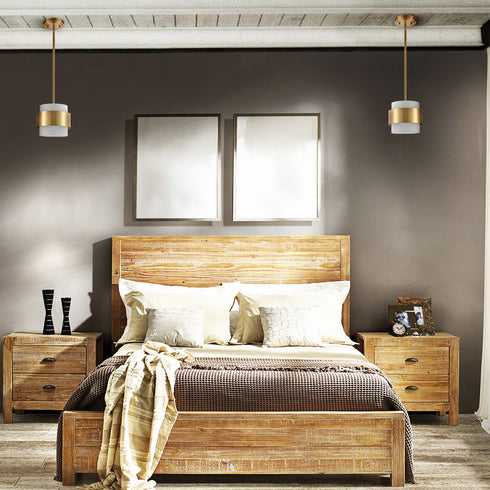 Modern Brass Pendant Light with Frosted Glass Shade Hanging Rod