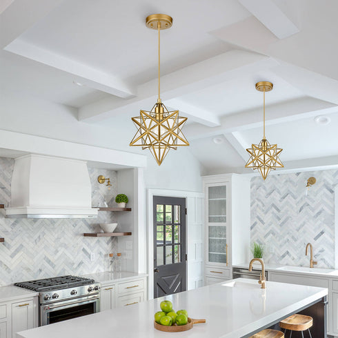 Pendant Light Modern Moravian Star Gold Finish Clear Glass