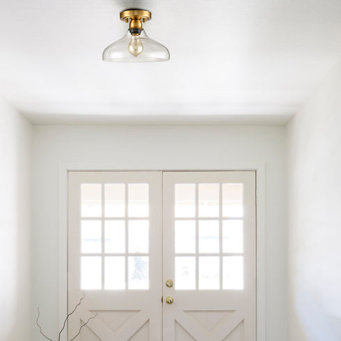 Contemporary Metal Glass Ceiling Light Brass 1-Light Pendant Light