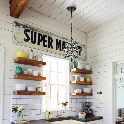 Moravian Star Pendant Chandelier Seeded Glass Black Light 19 Inches