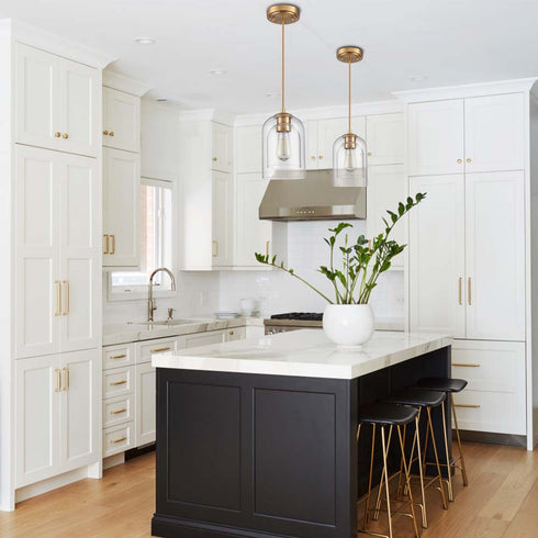 Modern Brass Mini Pendant Light Double Bell Glass Shade