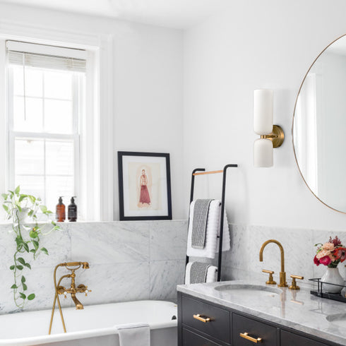 Venice 2-Pack Modern Gold Wall Sconces 2-Light Vanity Light,Milky White Glass