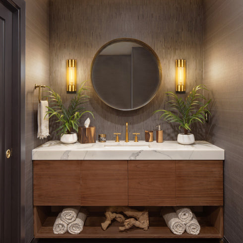 Modern Brass Wall Sconce Light Bathroom Vanity Light with Crackle Glass