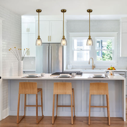 Modern Brass Mini Stem Pendant Light Glass Kitchen Fixture