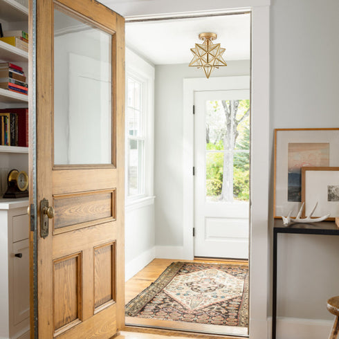 Modern Moravian Star Ceiling Light with Seeded Glass 12 inches Brass