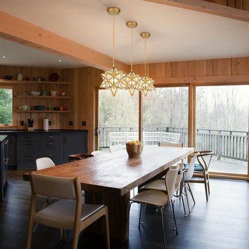 Pendant Light Modern Moravian Star Gold Finish Clear Glass