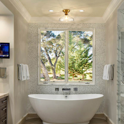 Contemporary Metal Glass Ceiling Light Brass 1-Light Pendant Light