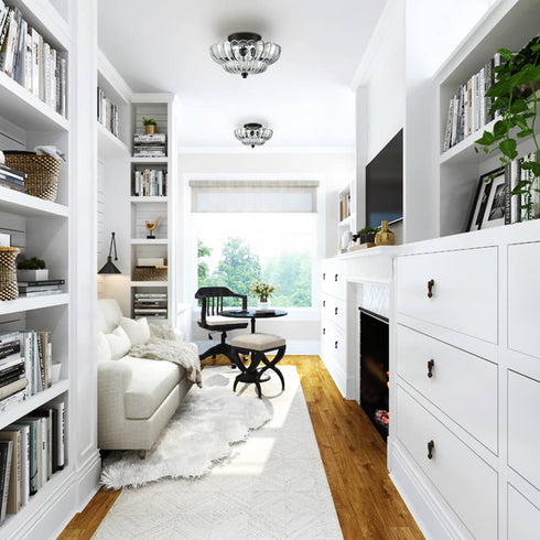 3-light Modern Black Metal with Scalloped Clear Glass Semi Flush Mount Ceiling Light for Living Room