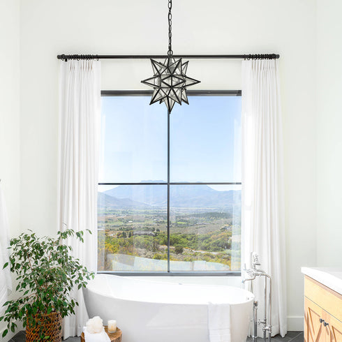 Moravian Star Pendant Chandelier Seeded Glass Black Light 19 Inches