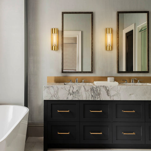 Modern Brass Wall Sconce Light Bathroom Vanity Light with Crackle Glass