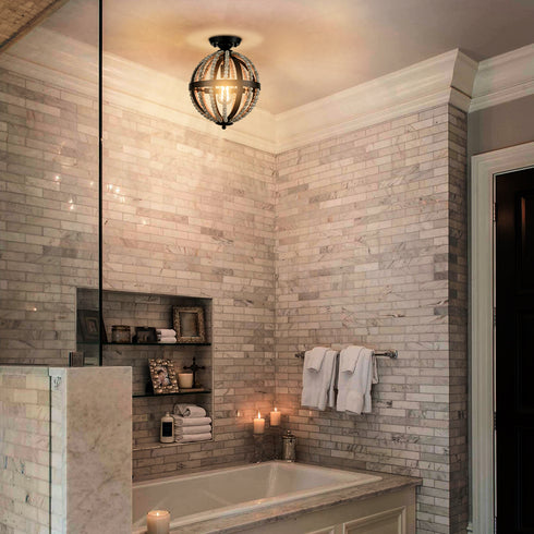 Vintage Globe Boho Wood Beaded Ceiling Light