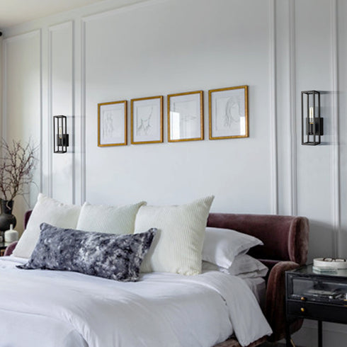 Industrial Wall Sconce Dimmable Black Wall Light with Cuboid Cage