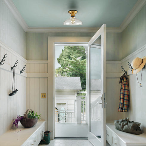 Contemporary Metal Glass Ceiling Light Brass 1-Light Pendant Light