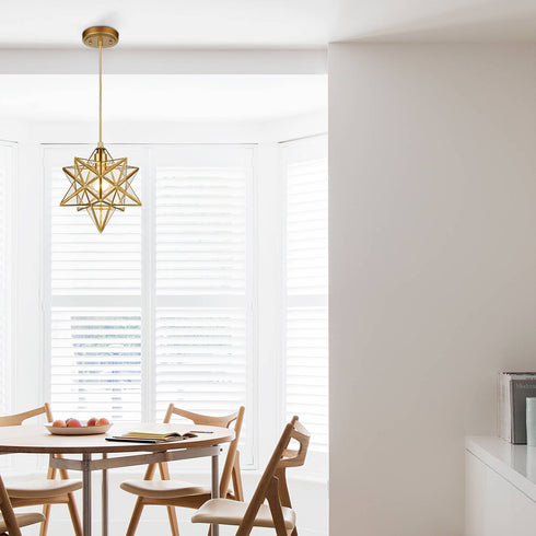 Pendant Light Modern Moravian Star Gold Finish Clear Glass