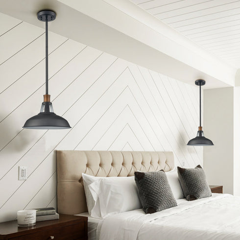 Industrial Barn Pendant Light Rod Adjustable Kitchen Lighting Black