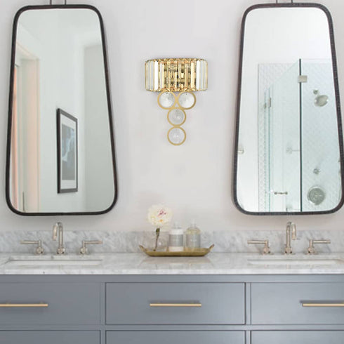 Modern 2-Light Gold Metal Wall Sconce with Crystal Wall Lamp for Bedroom Living Room Vanity Lighting Fixture