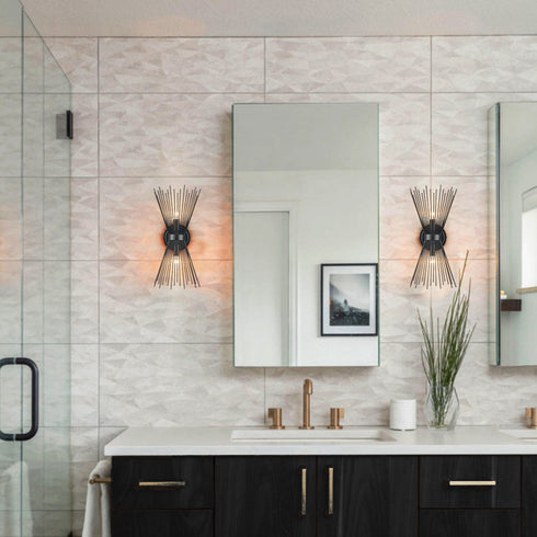 Industrial Starburst Wall Sconce 2-Light Black Wall Lights