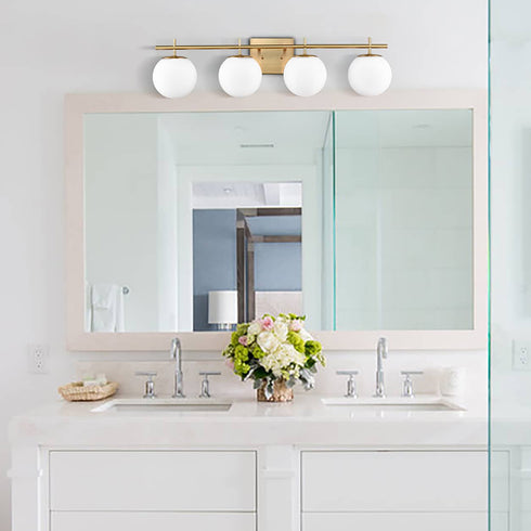 Modern White Globe Vanity Light- 4 Light