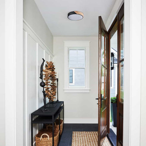 Modern Black and Wood LED Flush Mount Ceiling Light