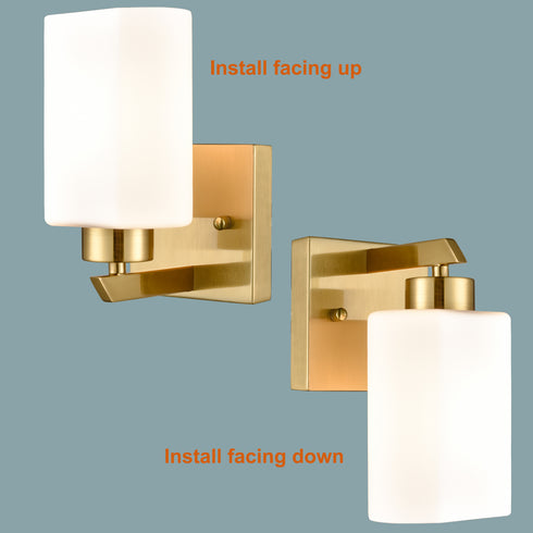 Modern Milky White Glass Gold Rounded rectangle Vanity Wall Sconces Fixtures Set of 2