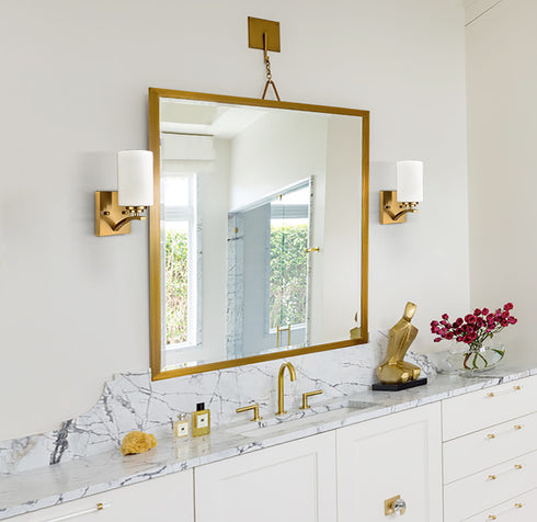 Turin Natural Brass Wall Sconce Set of 2 Cylinder Opal Glass