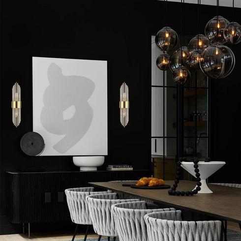 Modern Gold Metal Wall Sconce with Beautiful Crystal Clear Glass Rods for Bathroom Set of 2