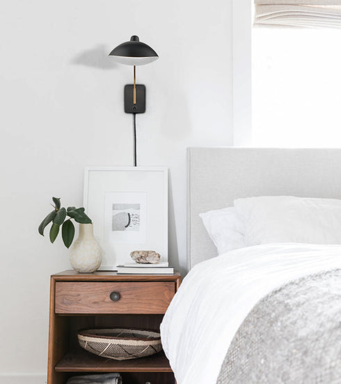 Swing Arm Wall Sconces Modern Black Plug-in Wall Lamp with USB Charge Port