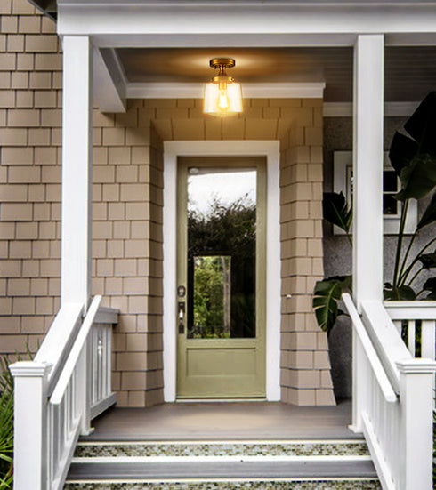 Mid Century Glass Semi Flush Mount Ceiling Light