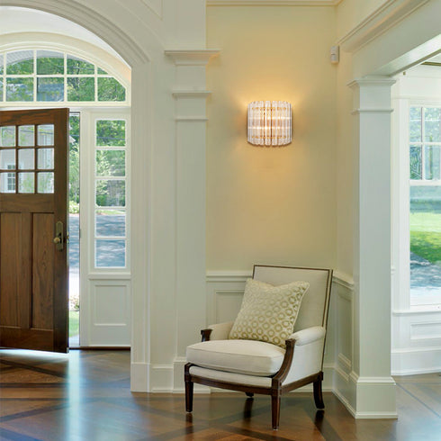 Modern Glass Rod Wall Sconce Brass Mid Century Art Deco 2 Lights