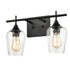 2-Light Bathroom Vanity Lighting Clear Glass Wall Sconces Matte Black