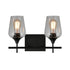 2-Light Bathroom Vanity Lighting Clear Glass Wall Sconces Matte Black