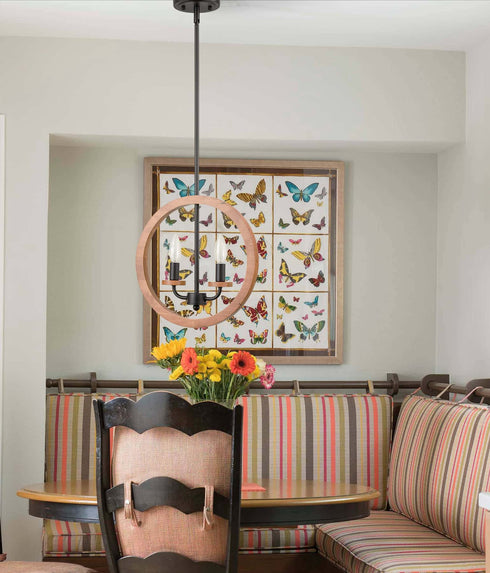 2-Light Farmhouse Chandelier Globe Wood Pendant Light