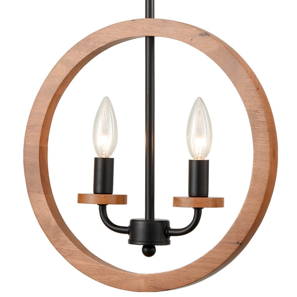 2-Light Farmhouse Chandelier Globe Wood Pendant Light