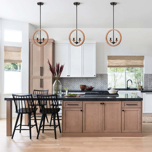 2-Light Farmhouse Chandelier Globe Wood Pendant Light