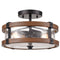 2-Light Farmhouse Wood Grain Paint with Black Metal Semi Flush Mount Ceiling Light with Seeded Glass