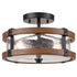 2-Light Farmhouse Wood Grain Paint with Black Metal Semi Flush Mount Ceiling Light with Seeded Glass