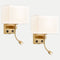 2-Pack Brass Fabric Wall Lamp ,USB Charging Port + LED Reading Light