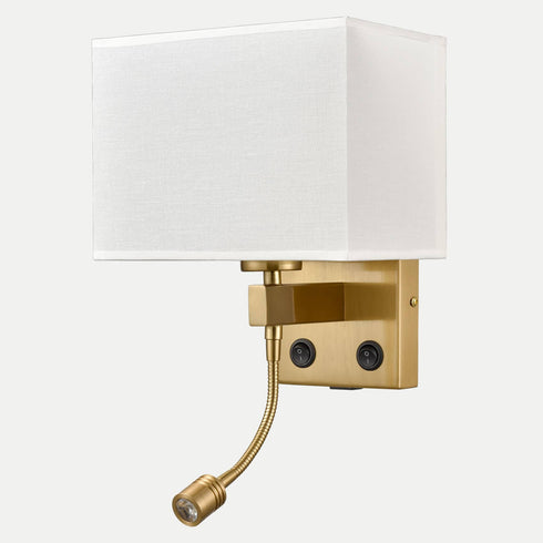 2-Pack Brass Fabric Wall Lamp ,USB Charging Port + LED Reading Light
