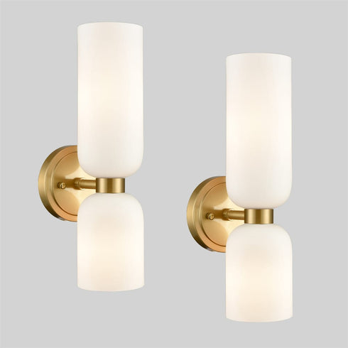 Venice 2-Pack Modern Gold Wall Sconces 2-Light Vanity Light,Milky White Glass