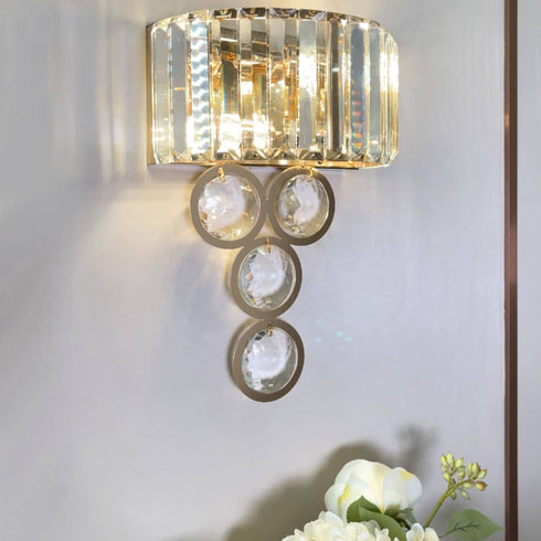 Modern 2-Light Gold Metal Wall Sconce with Crystal Wall Lamp for Bedroom Living Room Vanity Lighting Fixture