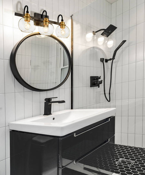 3-light Modern Black Metal with Globe Clear Glass Shade Wall Sconces