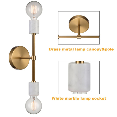 2-light Brushed Brass Vintage Wall Light Fixture for Bedroom
